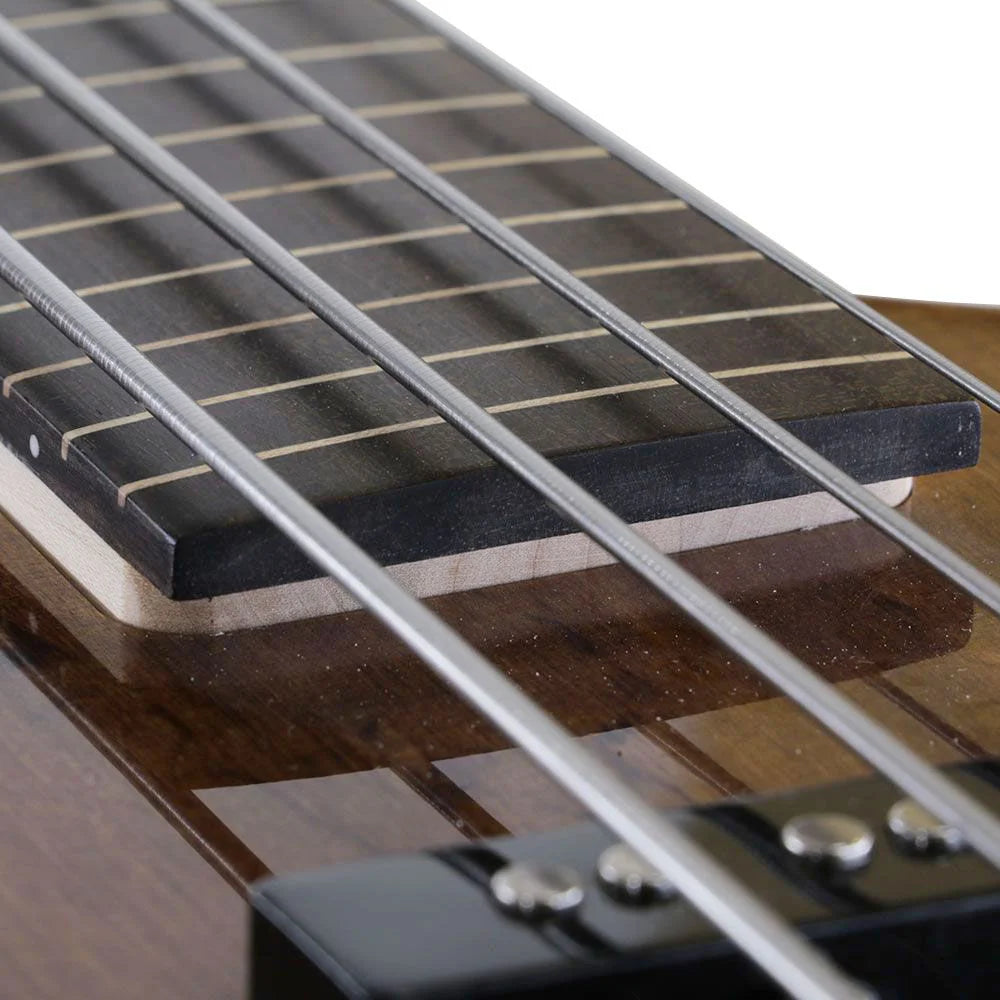 4-string Fretless Bass with a Spalted Maple Top, Mahogany Back and Sides, Natural Finish