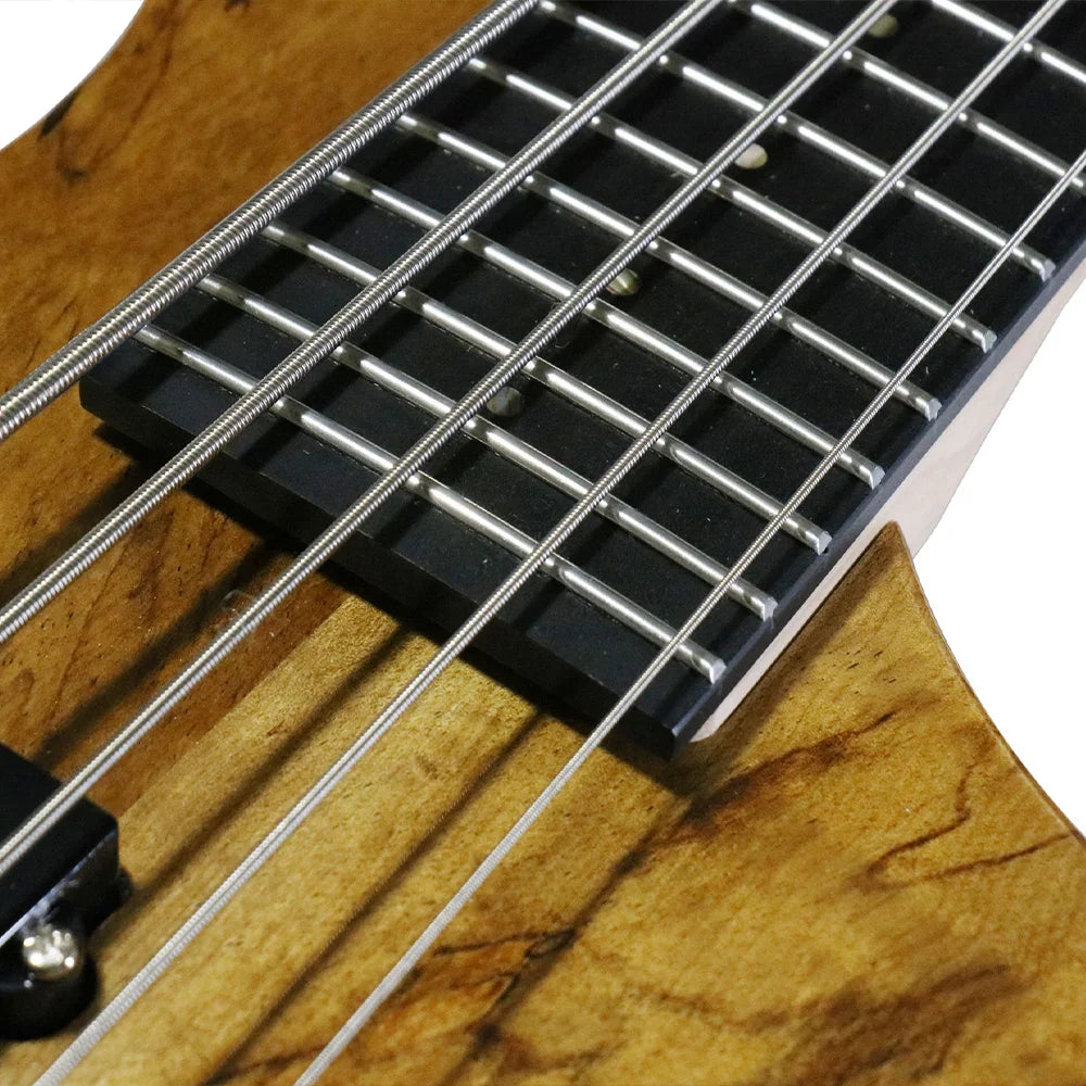 5-String Bass with a Spalted Maple Top, Mahogany back and sides, Natural Finish