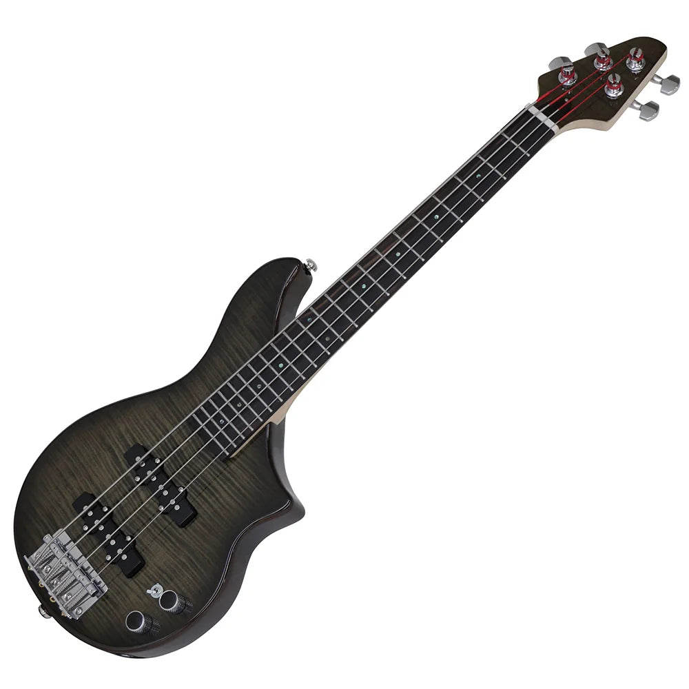 4-String Bass with a Flamed Maple Top, Mahogany back and sides, Trans Black Finish