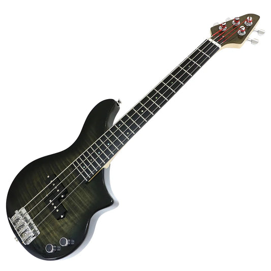 4-String Bass with Flamed Maple top, Mahogany back and sides, Trans Black Finish