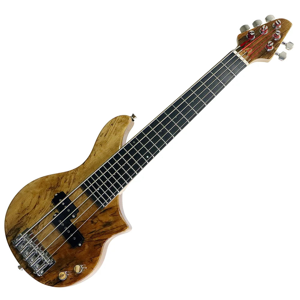 5-String Bass with a Spalted Maple Top, Mahogany back and sides, Natural Finish